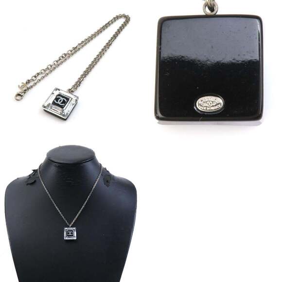 CHANEL Authentic Black Logo Necklace
